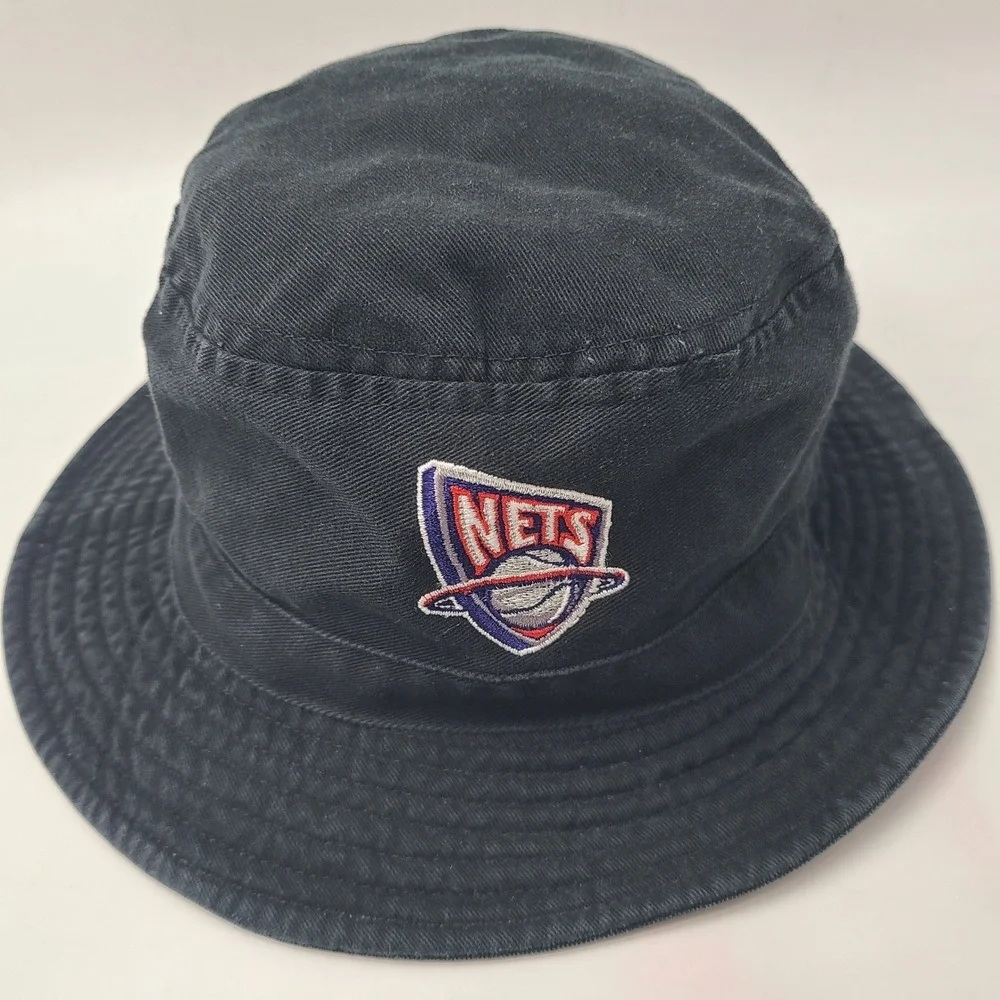 Vintage New Jersey Nets Hat Size L Bucket Hat‎ Black NBA Basketball Sample Men